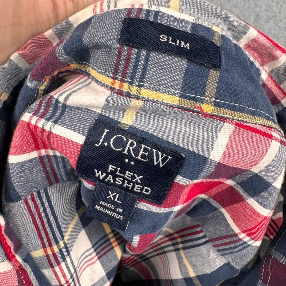 J Crew Shirt Mens XL Slim Red Blue Plaid Flex Washed Long Sleeve Button Up‎ Fall - Picture 4 of 8